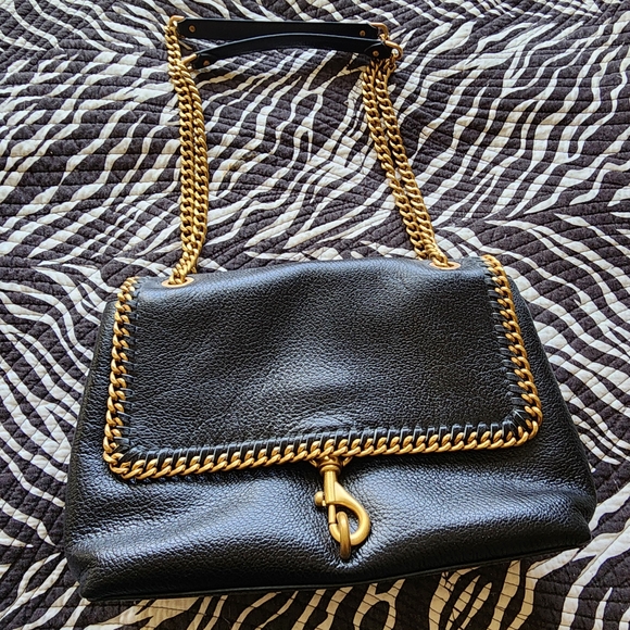Rebecca Minkoff Black Leather Shoulder Bag with Gold Chain - Picture 9 of 10